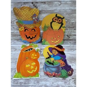 Vintage Lot of 4 Halloween Die Cut Decorations 2 Sided Eureka USA